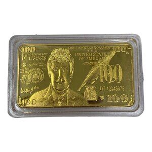 Donald Trump 24K Gold Foil Bullion $100 Dollar Art Bar US President Collectible